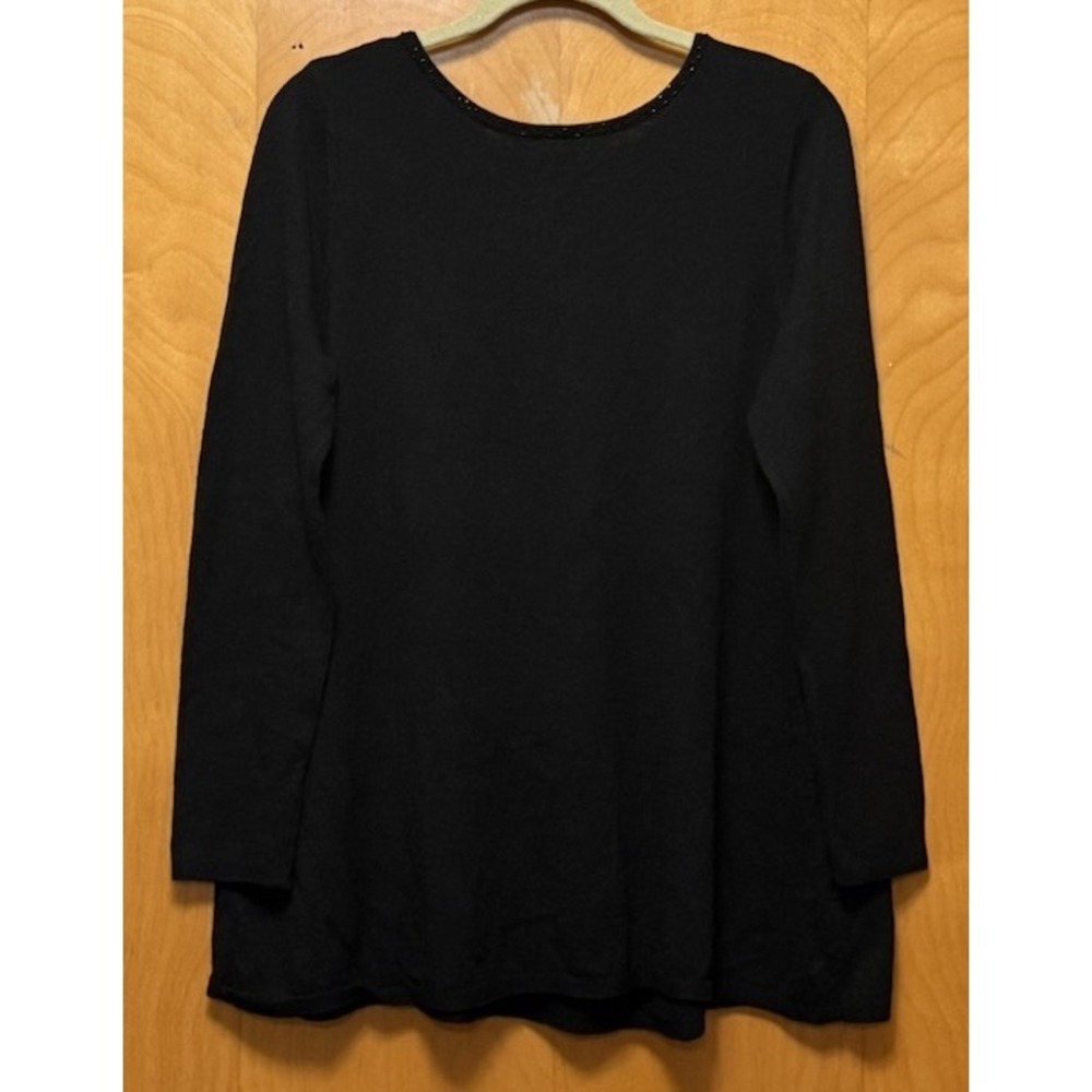 J Jill Womens Wool Blend Sweater Tunic Long Sleeves Casual Comfort Beaded Neck M